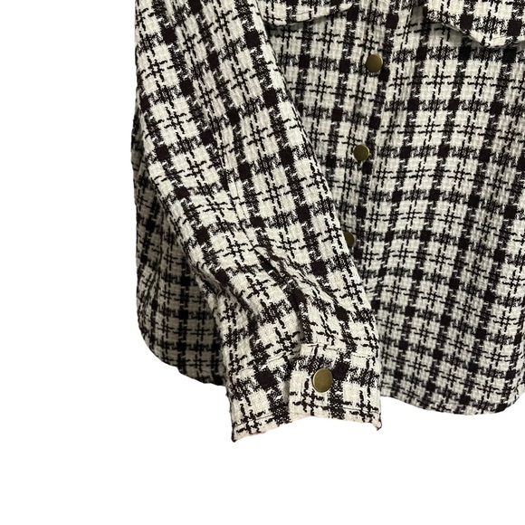 Hayden Los Angeles Boucle Houndstooth Fringe Jacket Shacket Brown Cream Size L - Picture 5 of 10